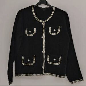 Made In Italy Elegant Black With Beige Trim Designer Style Jacket